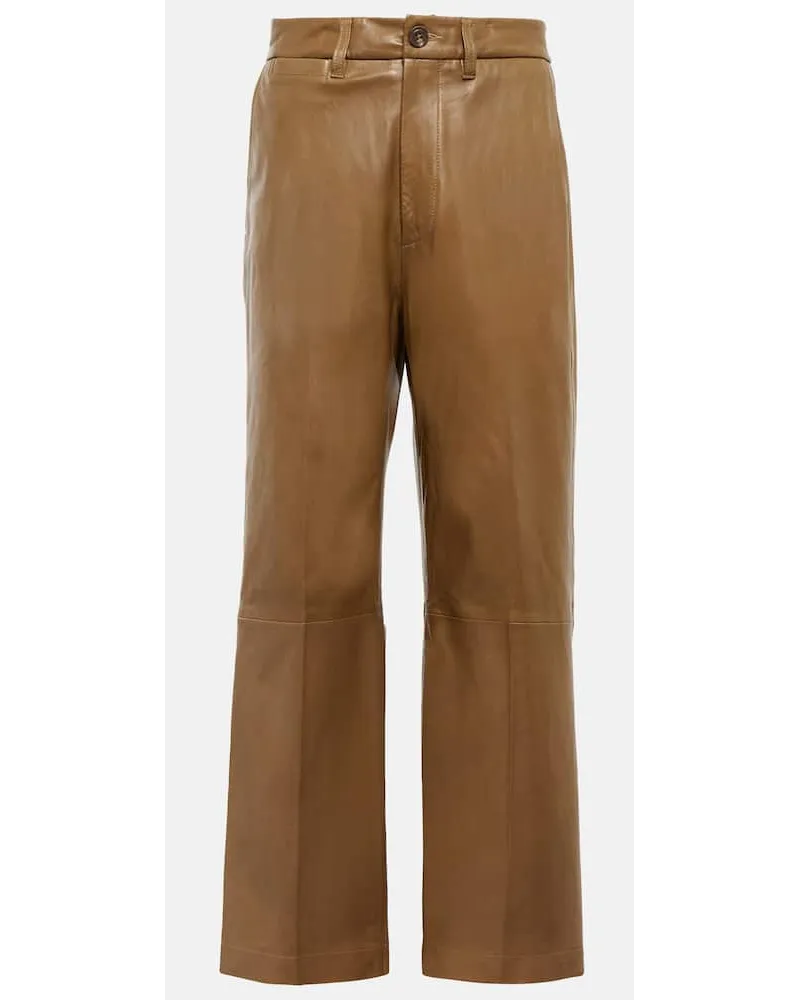Ralph Lauren High-Rise-Hose aus Leder Beige