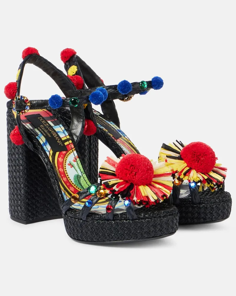 Dolce & Gabbana Verzierte Sandalen 105 aus Raffiabast Schwarz