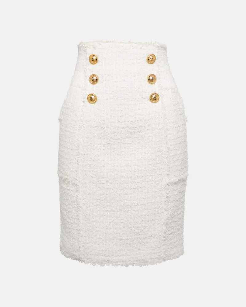 Balmain High-Rise-Minirock aus Tweed Weiã