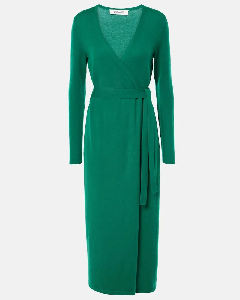 Diane von Furstenberg Wickelkleid Astrid aus Wolle und Kaschmir Grün