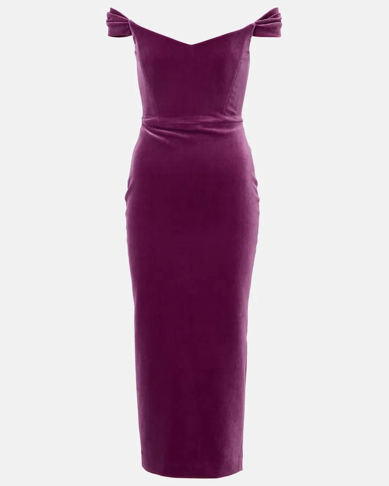 Alex Perry Off-Shoulder-Midikleid aus Samt Lila