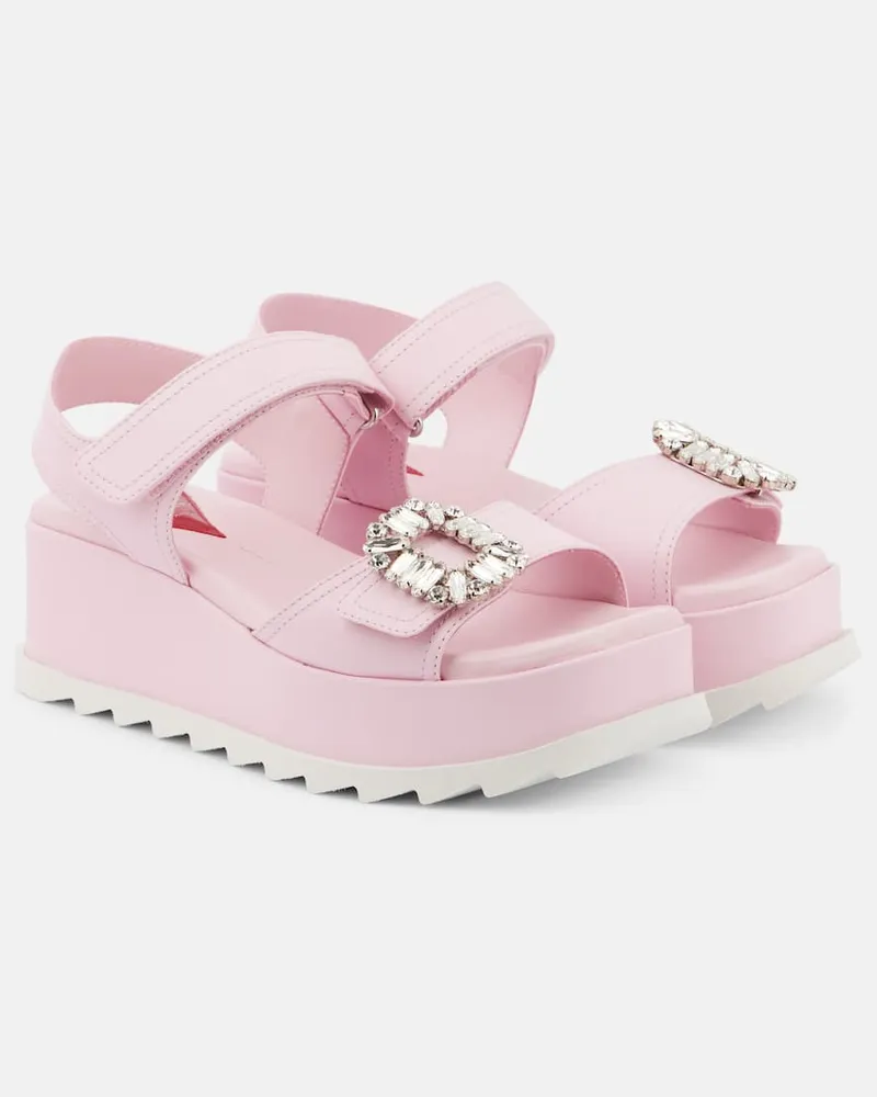 Roger Vivier Verzierte Plateausandalen aus Leder Pink