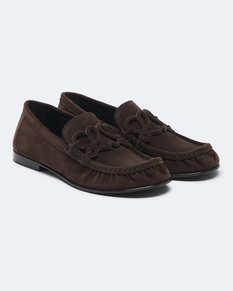 Loewe Loafers Double L aus Veloursleder Braun