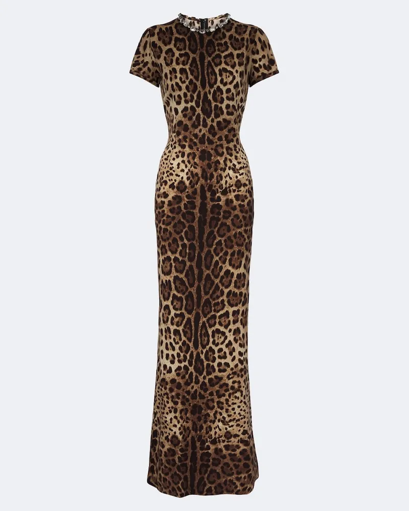 Dolce & Gabbana Robe aus einem Seidengemisch mit Kristallen Braun