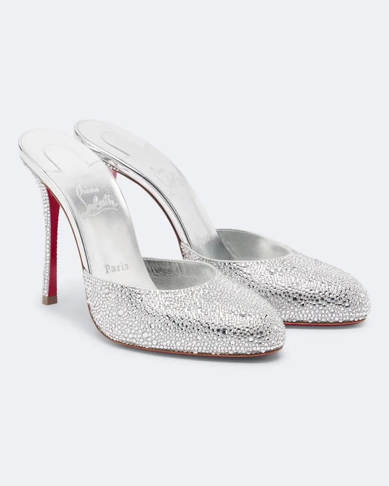 Christian Louboutin Verzierte Mules Dolly aus Leder Silber