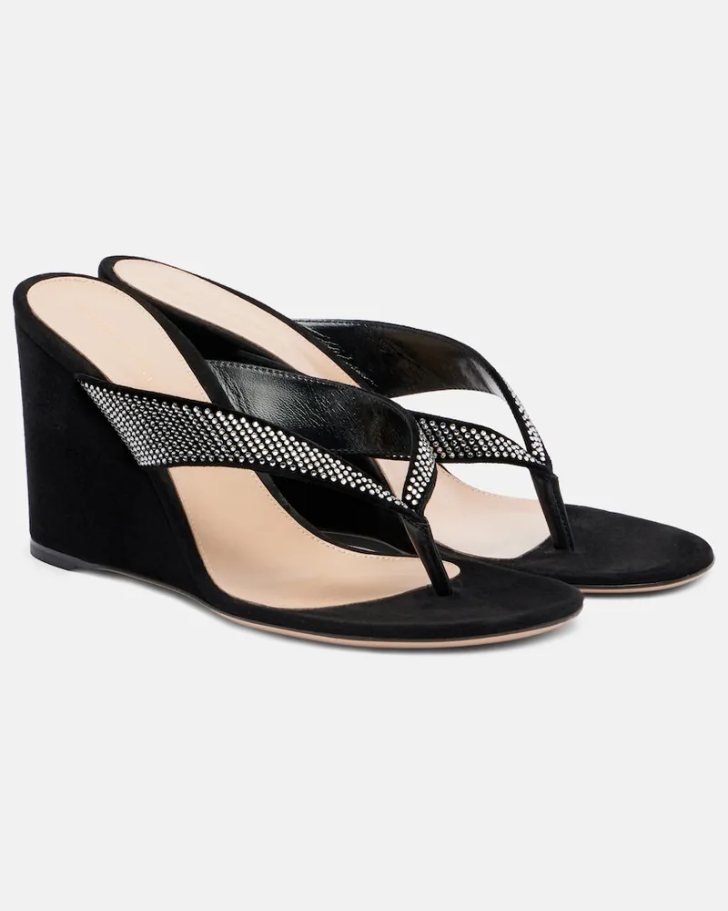 Gianvito Rossi Wedge-Sandalen aus Veloursleder mit Kristallen Schwarz