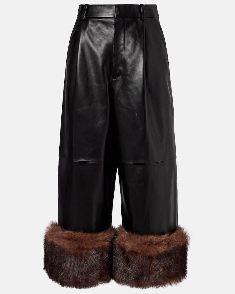 Loewe Weite Hose aus Leder Schwarz
