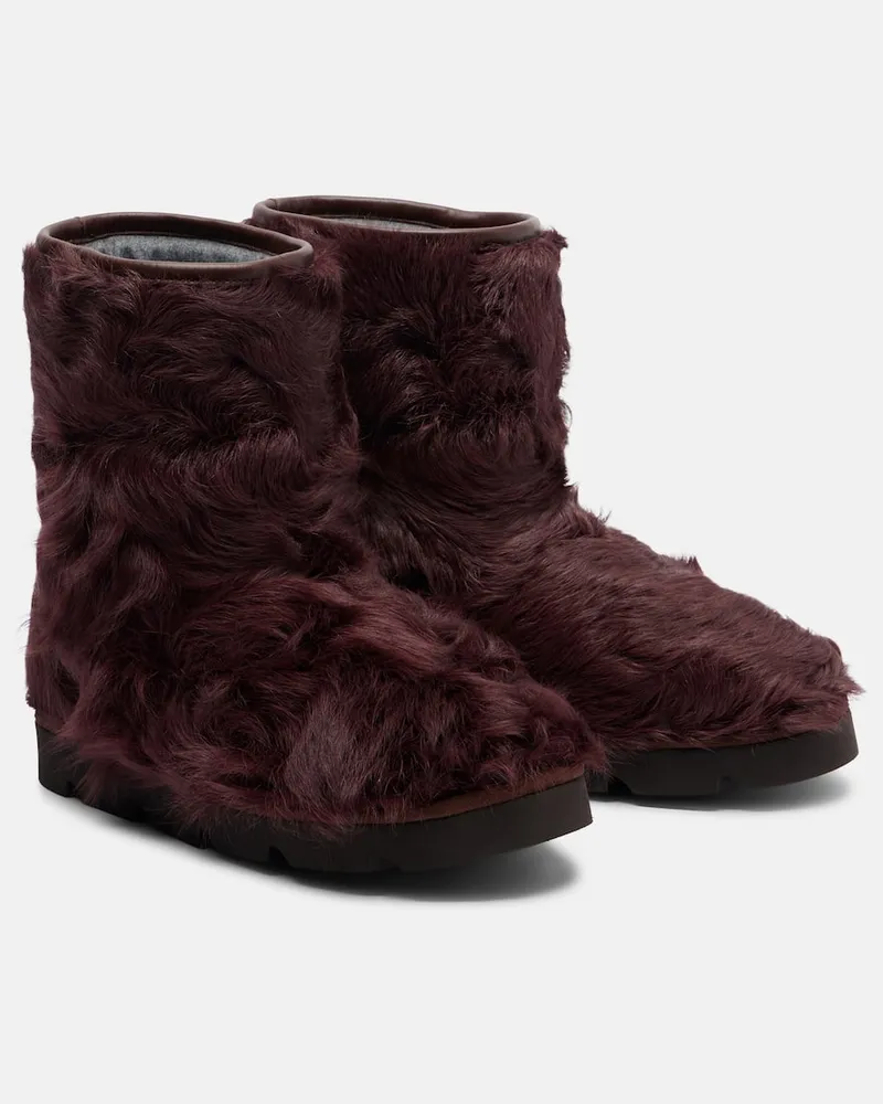 Brunello Cucinelli Ankle Boots aus Shearling Burgunderrot