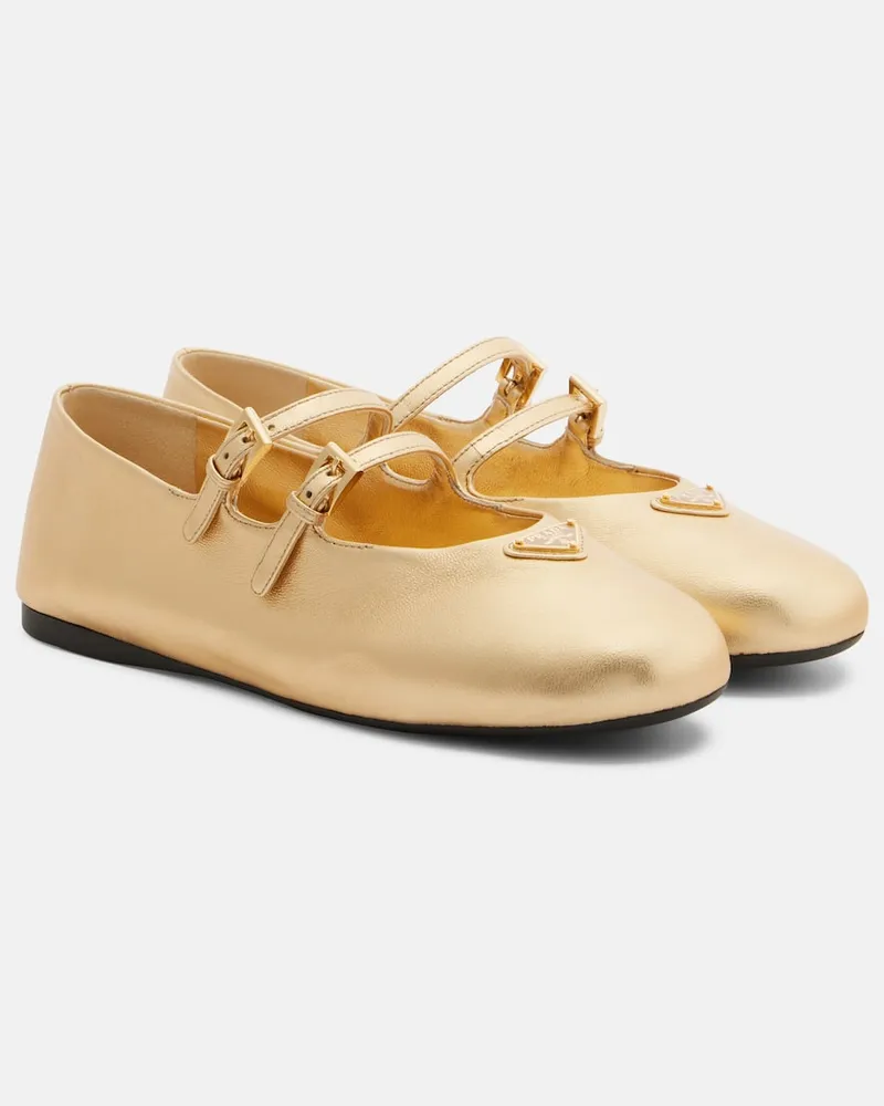 Prada Mary-Jane-Ballerinas aus Metallic-Leder Gold