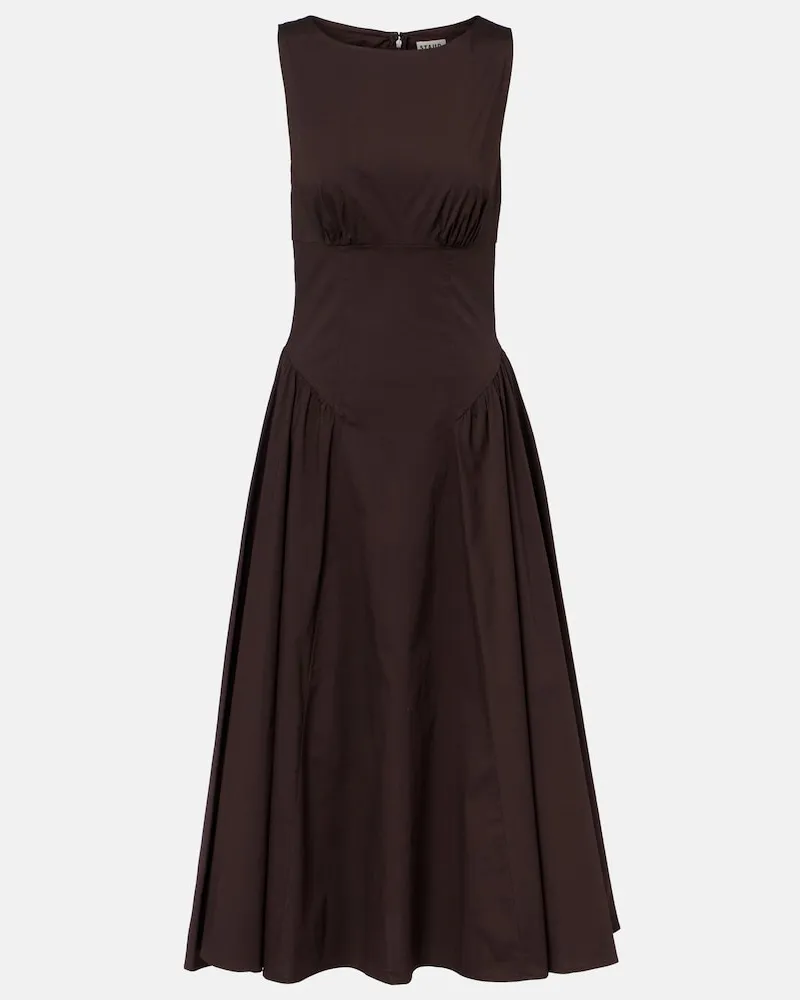 STAUD Midikleid Gwen aus Baumwollpopeline Braun