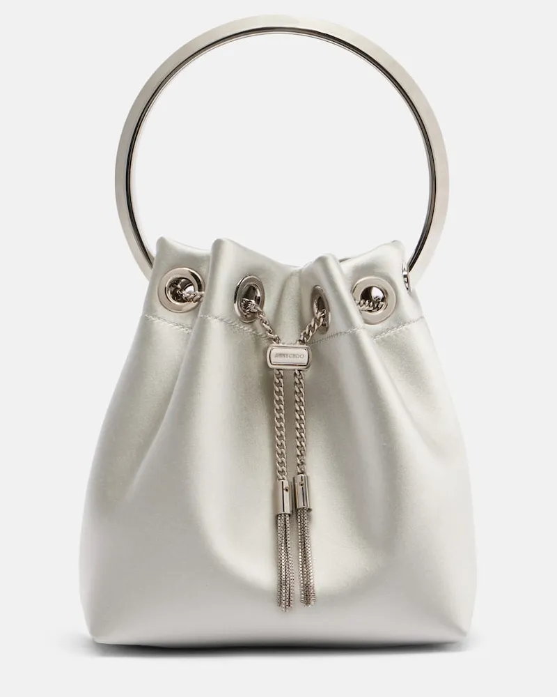 Jimmy Choo Bucket Bag Bon Bon aus Satin Silber