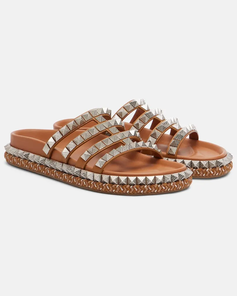 Christian Louboutin Verzierte Pantoletten Pyra Hallulila aus Leder Braun