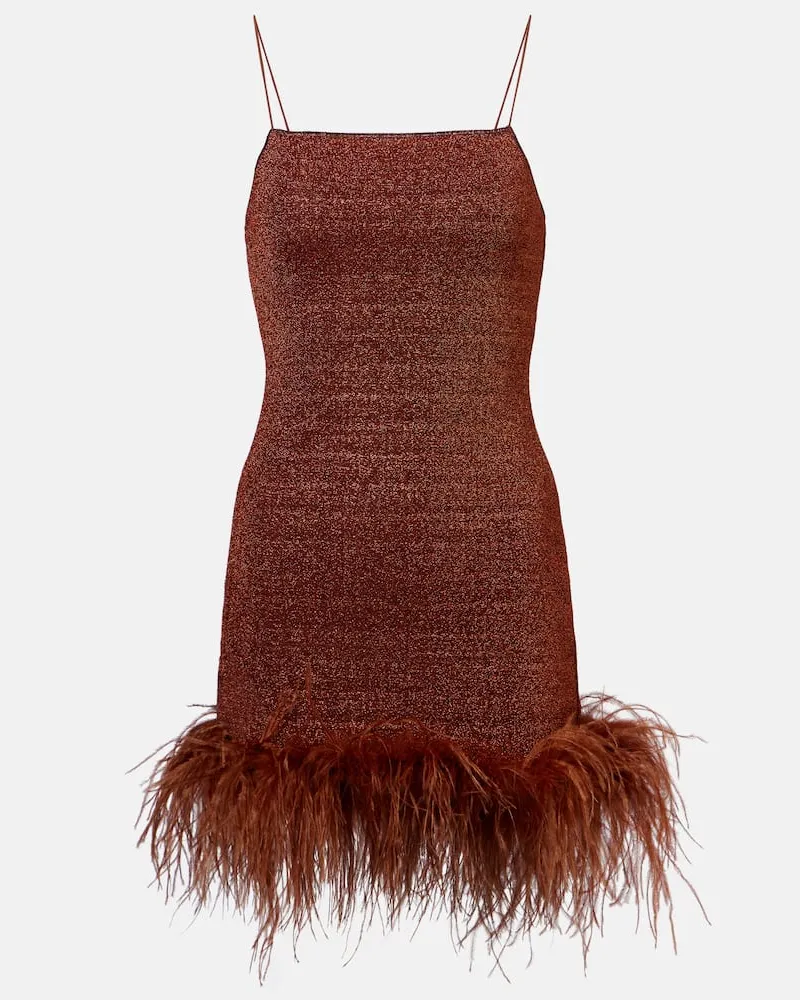 Oséree Oséree Minikleid Lumière Plumage mit Federn Braun