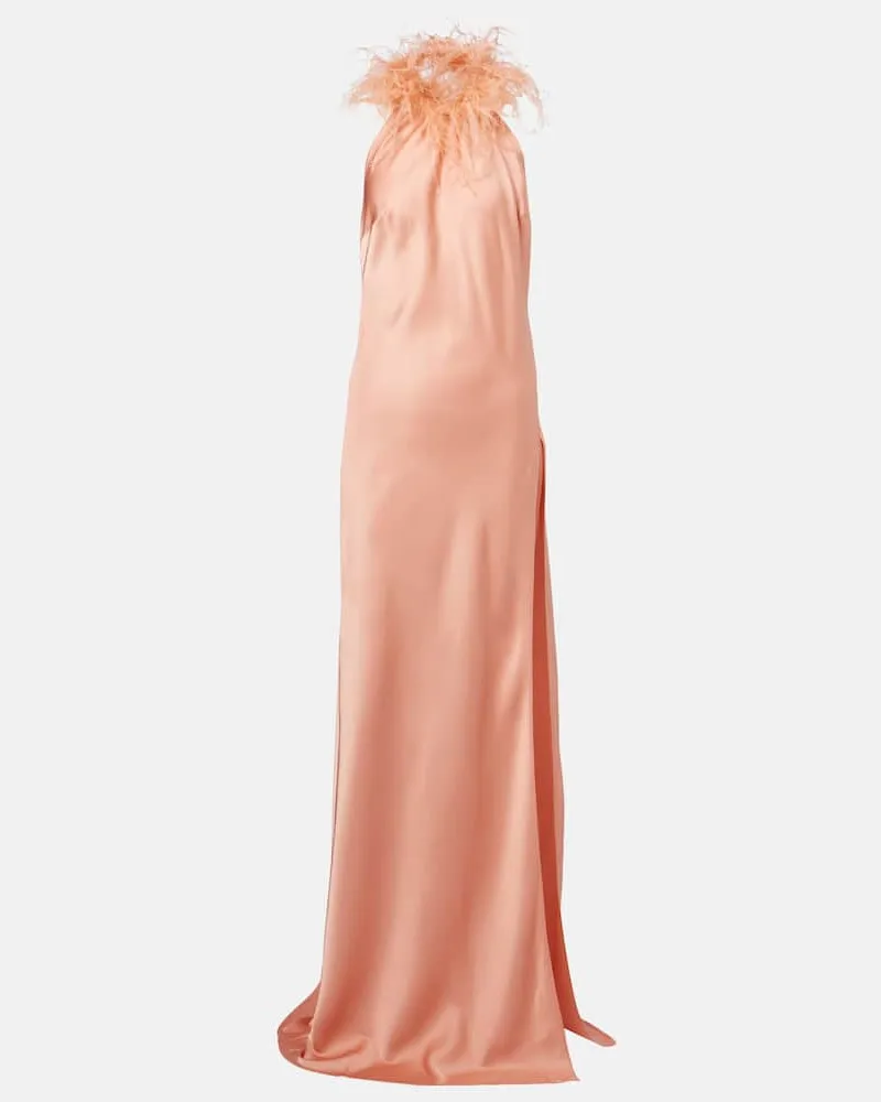 The New Arrivals Ilkyaz Ozel Robe Jazzy aus Satin mit Federn Rosa
