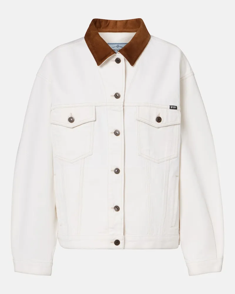 Prada Jeansjacke mit Veloursleder Weiß