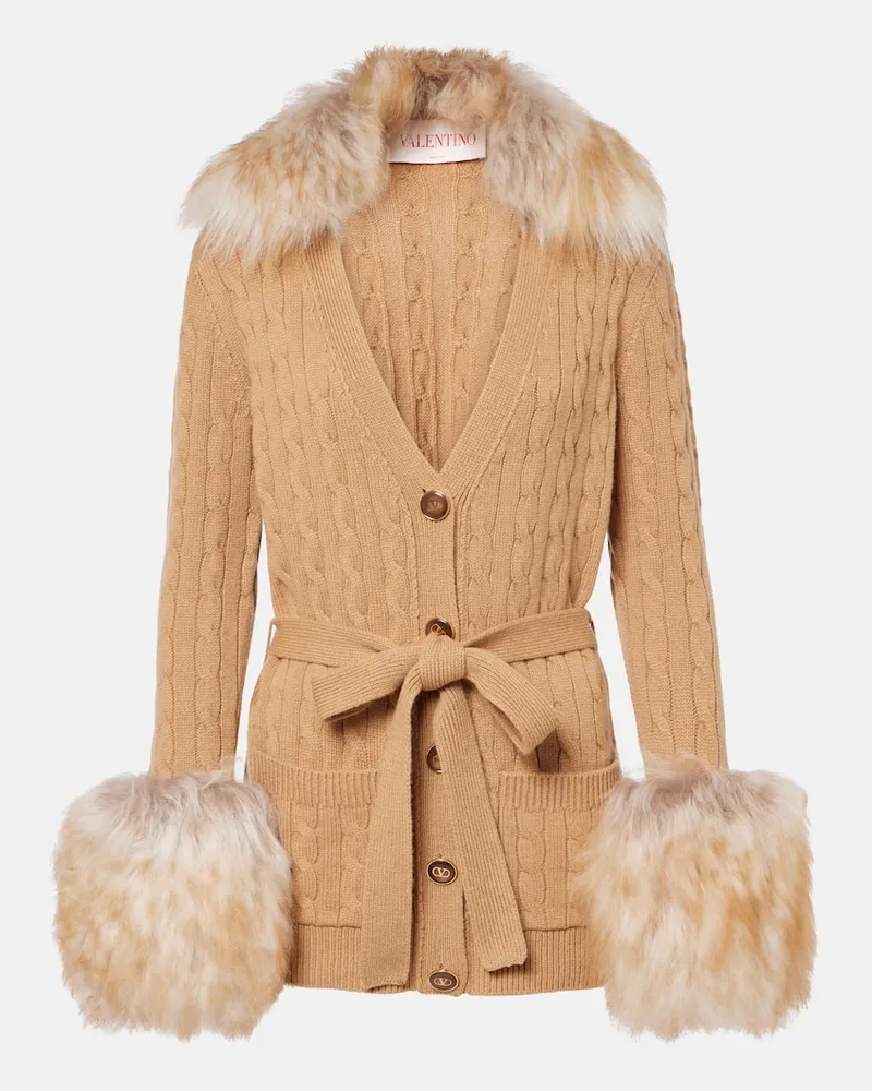 Valentino Garavani Cardigan aus Kaschmir mit Shearling Braun