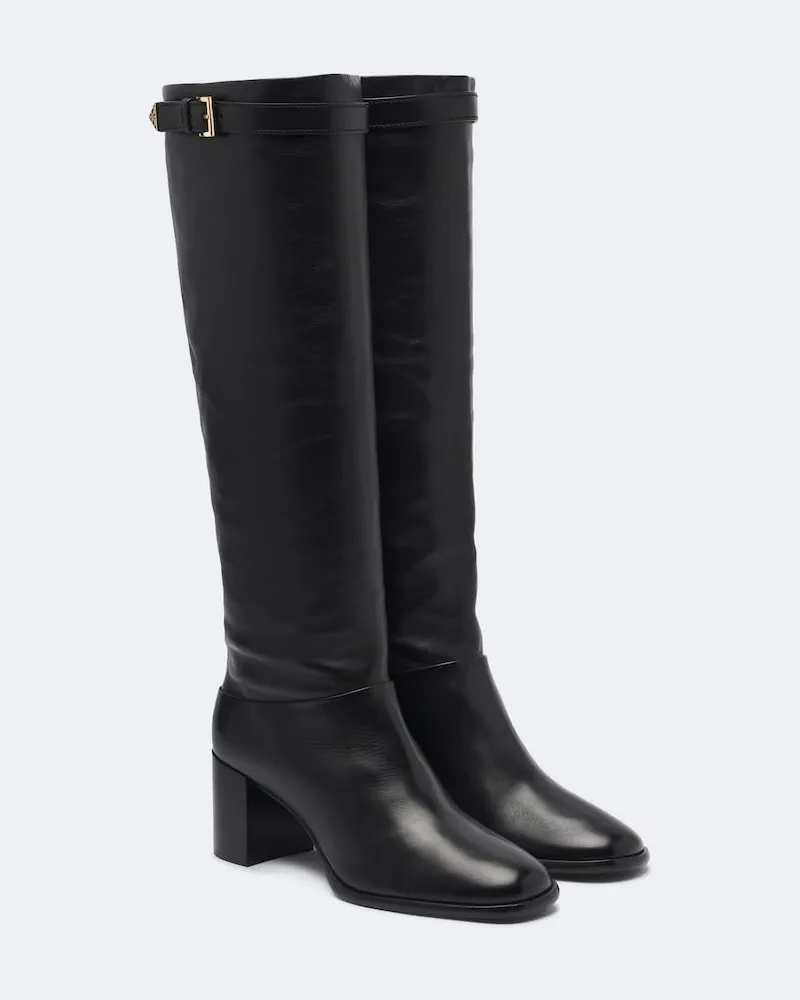 Prada Kniehohe Stiefel aus Leder Schwarz