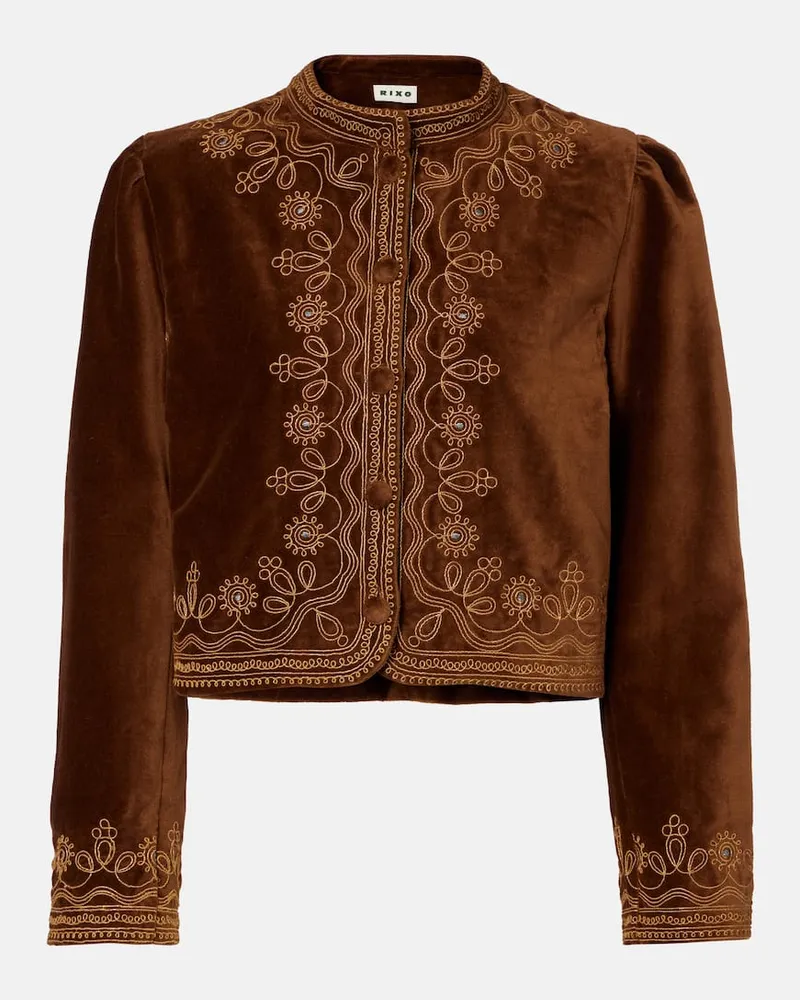 RIXO Bestickte Jacke Denver aus Baumwollsamt Braun