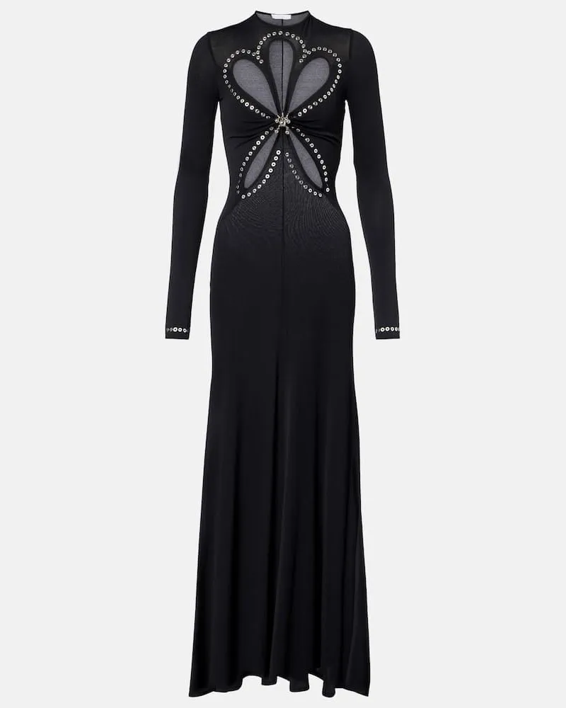 Paco Rabanne Verziertes Maxikleid aus Jersey Schwarz