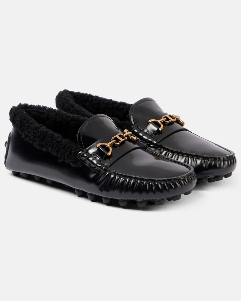 TOD'S Mokassins aus Leder mit Shearling Schwarz