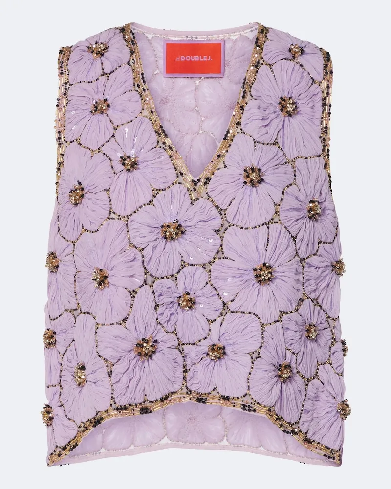 La DoubleJ Verziertes Top Scala aus Chiffon Violett
