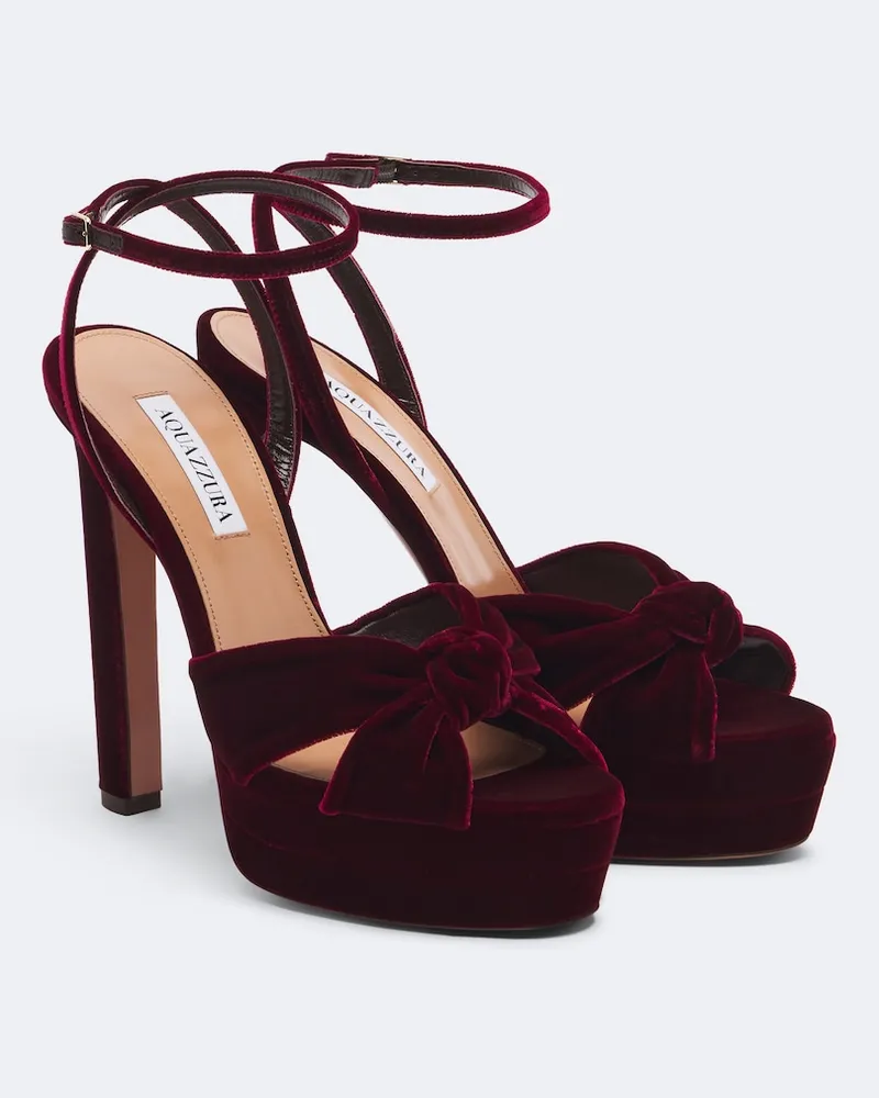 Aquazzura Plateausandalen Cupid aus Samt Burgunderrot