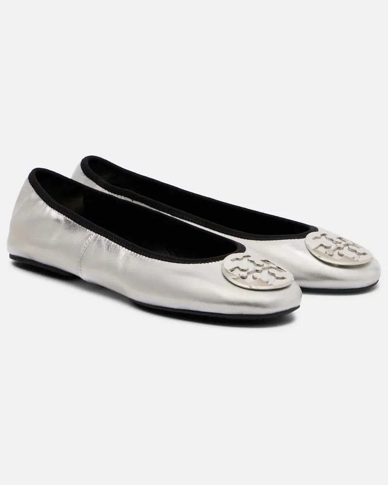Tory Burch Ballerinas Minnie Travel aus Metallic-Leder Silber