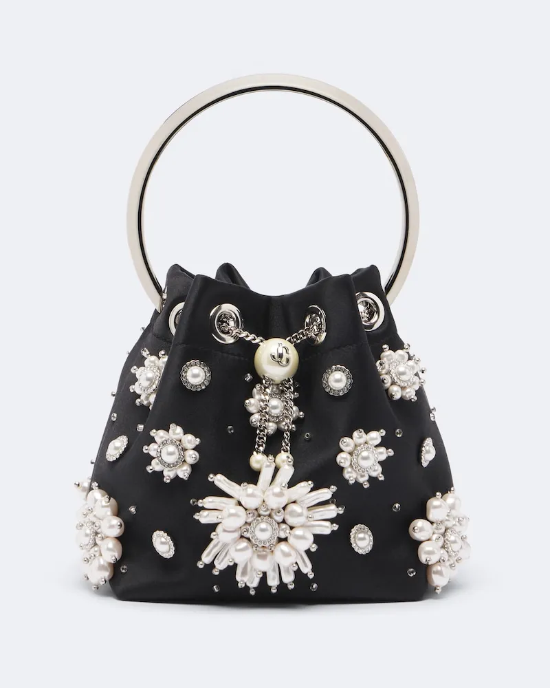 Jimmy Choo Verzierte Bucket Bag Bon Bon aus Satin Schwarz