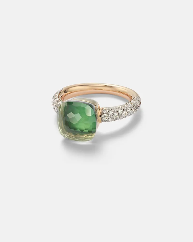 Pomellato Ring Nudo Classic aus 18kt Weiß- und Roségold mit Edelsteinen Grün