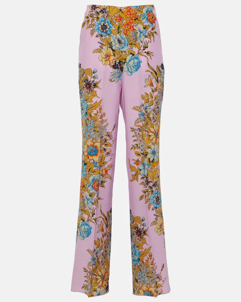 Etro Weite High-Rise-Hose aus Seide Rosa