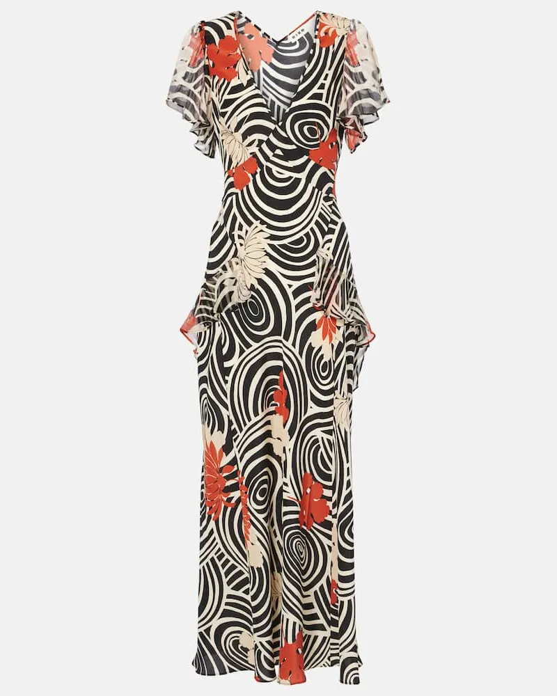 RIXO Bedrucktes Maxikleid Evie aus Seide Weiß