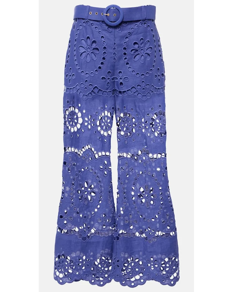 Zimmermann Bestickte Hose Pop aus Leinen Blau