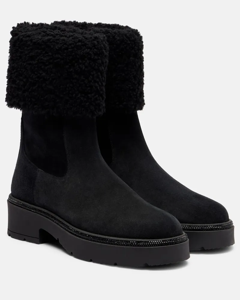 René Caovilla Verzierte Chelsea Boots aus Veloursleder Schwarz