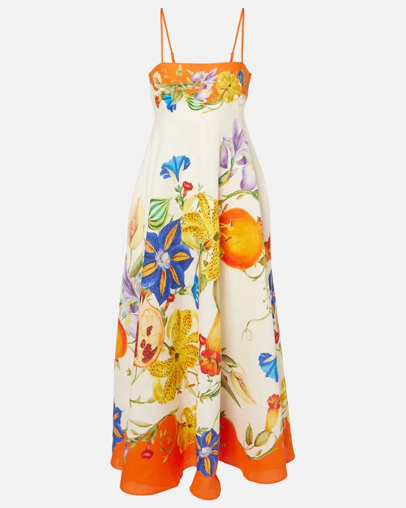 ALEMAIS Alémais Bedrucktes Midikleid Flores aus Leinen Multicolor