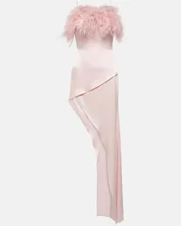 David Koma Midikleid aus Satin mit Federn Pink