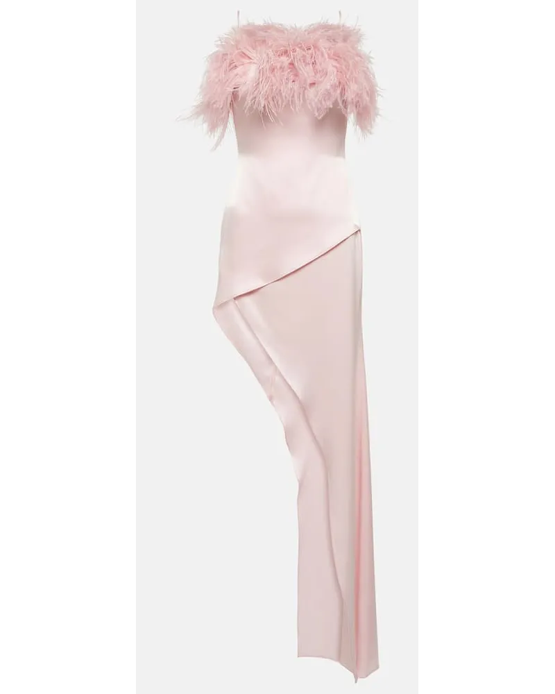 David Koma Midikleid aus Satin mit Federn Pink