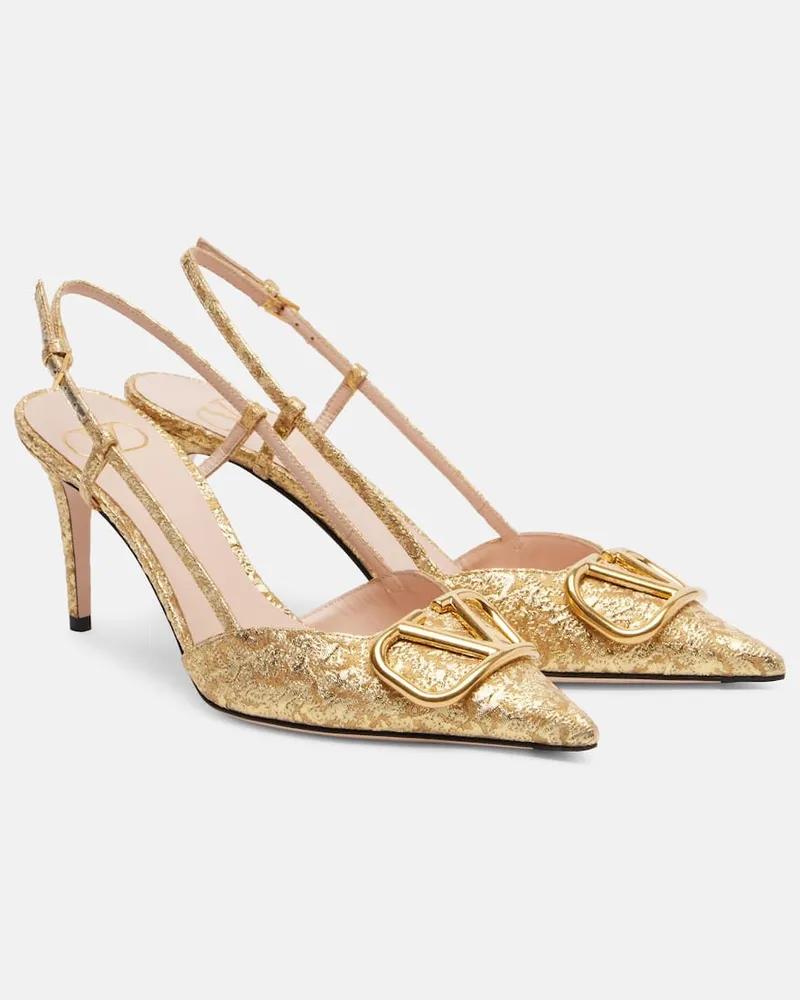 Valentino Garavani Slingback-Pumps VLogo 80 aus Jacquard Gold