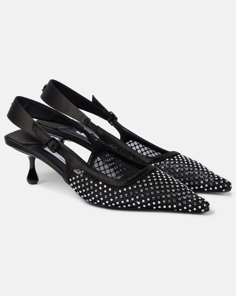 Jimmy Choo Verzierte Pumps Amel 50 aus Mesh und Satin Schwarz