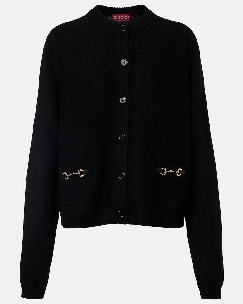 Gucci Cardigan Horsebit aus Wolle und Kaschmir Schwarz
