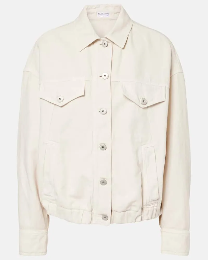 Brunello Cucinelli Jacke Monili aus Baumwolle und Leinen Weiß