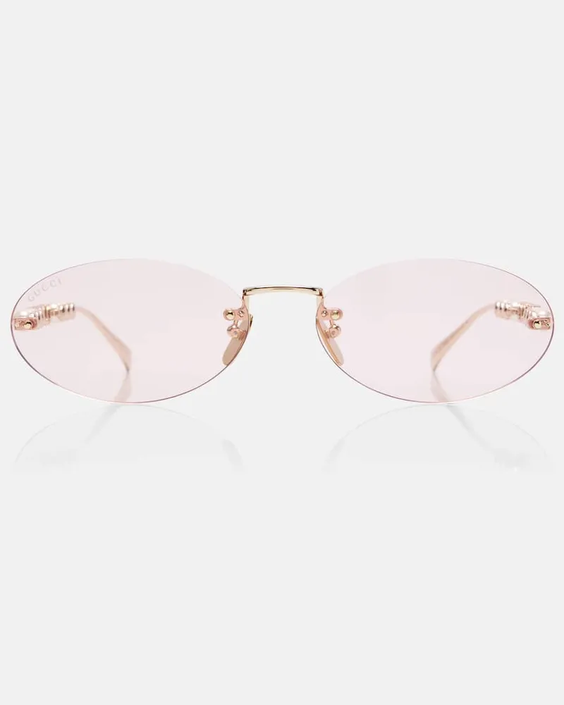 Gucci Ovale Sonnenbrille mit Zierperlen Rosa