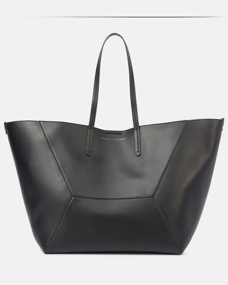 Brunello Cucinelli Tote Bag BC Duo Large aus Leder Schwarz