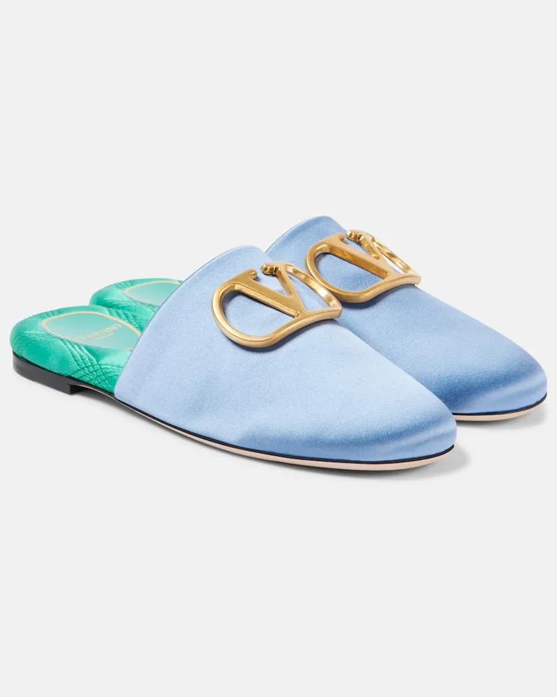 Valentino Garavani Slippers VLogo Signature aus Satin Blau