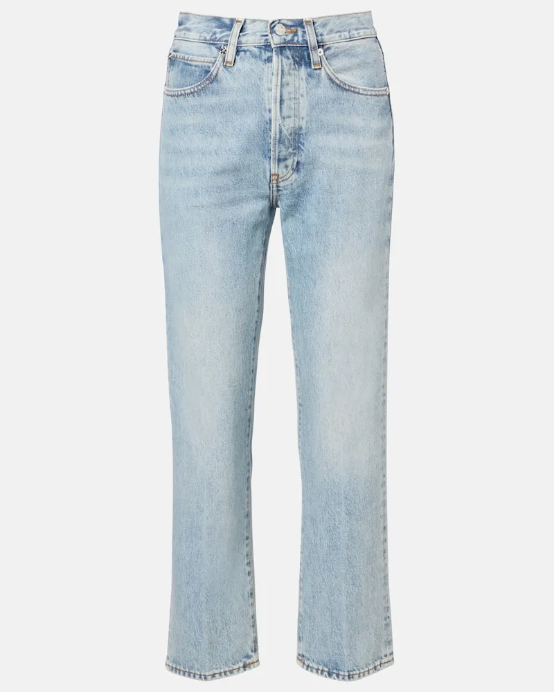 Frame Denim High-Rise Straight Jeans The Vertical Crop Blau