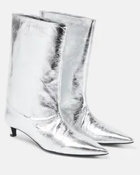 Jil Sander Ankle Boots aus Metallic-Leder Silber