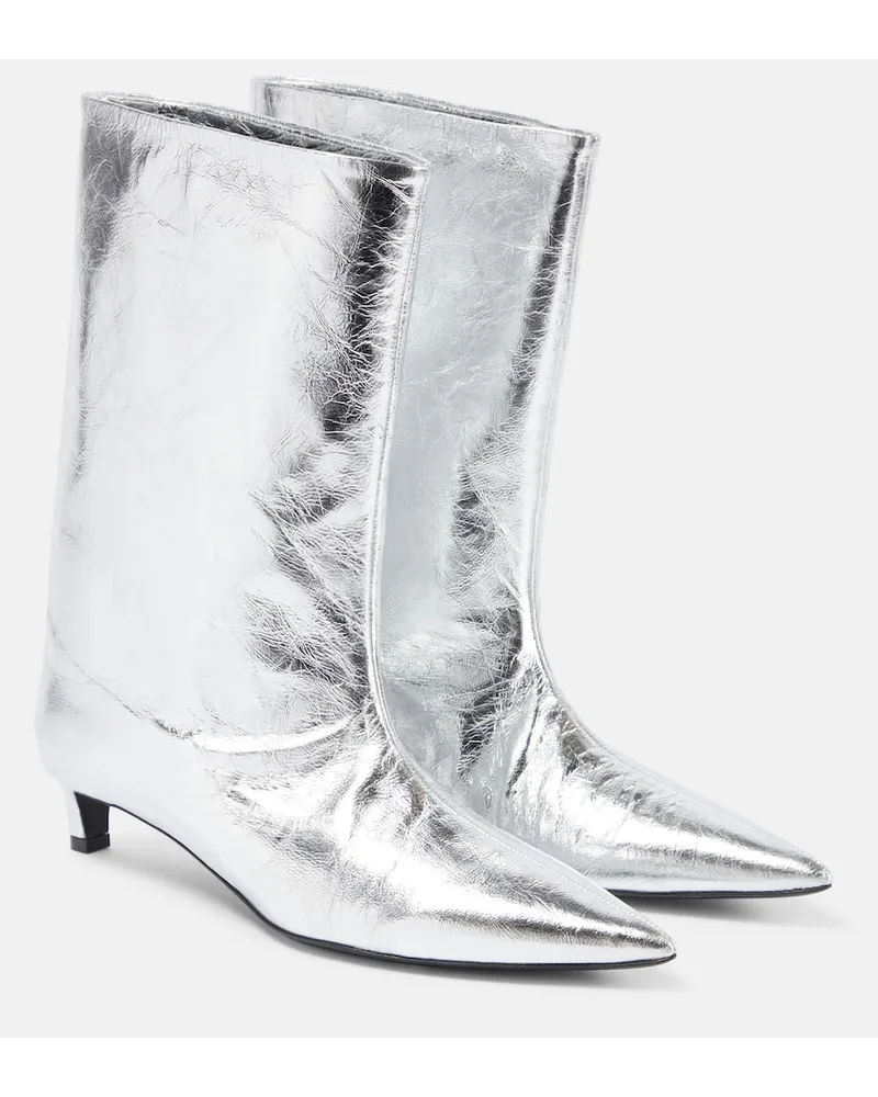 Jil Sander Ankle Boots aus Metallic-Leder Silber