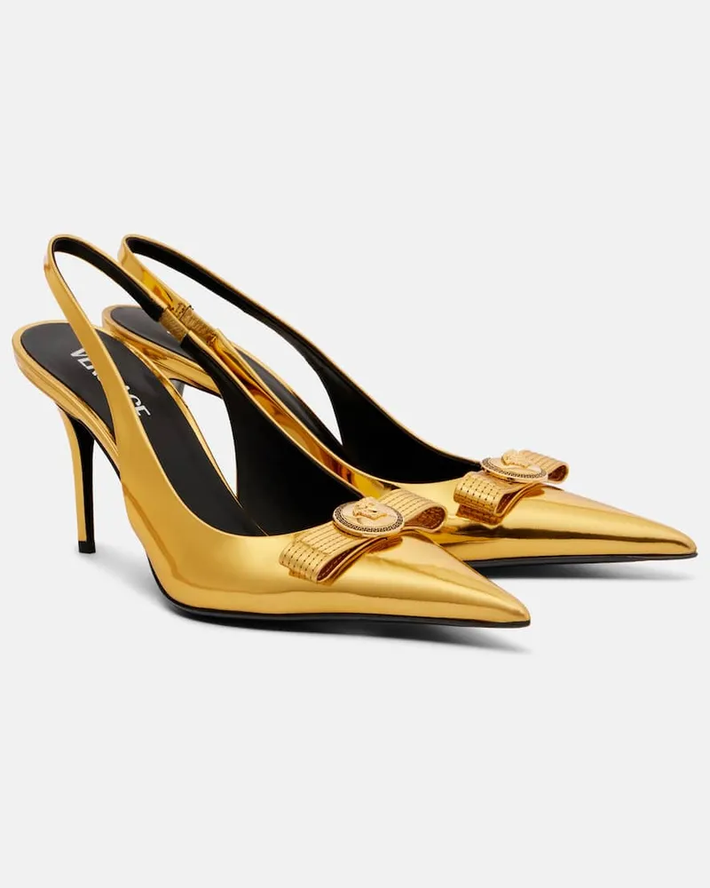 Versace Slingback-Pumps Gianni Ribbon 85 aus Lackleder Gold