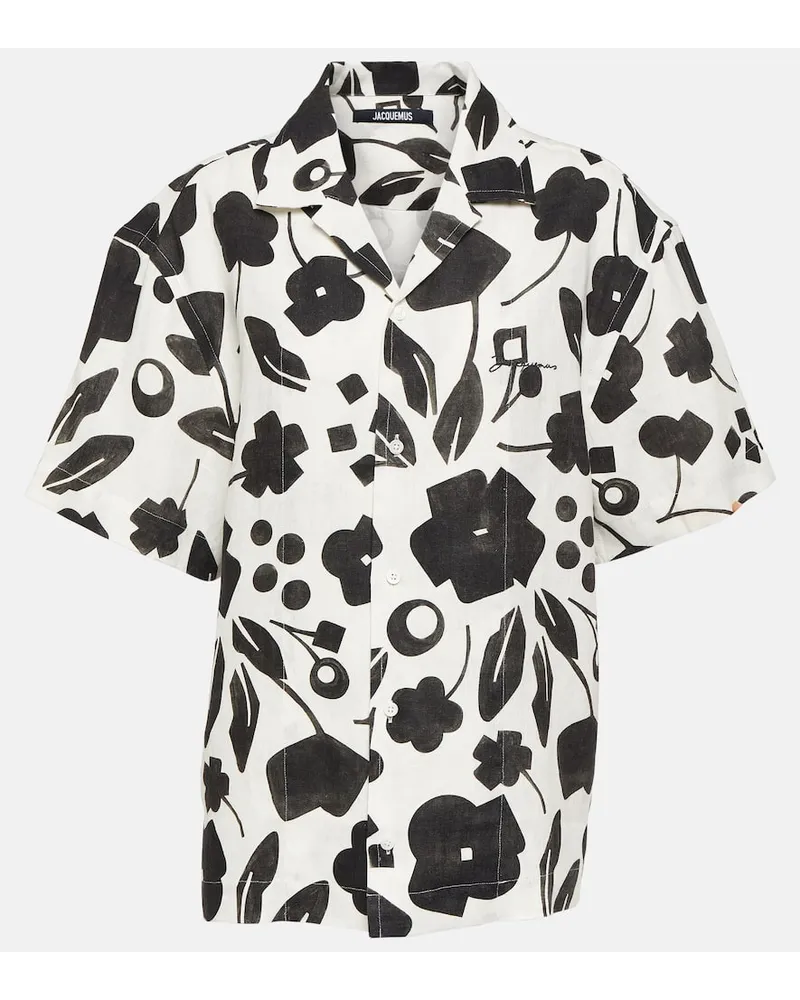 Jacquemus Bedrucktes Hemd La Chemise Jean aus Leinen Schwarz