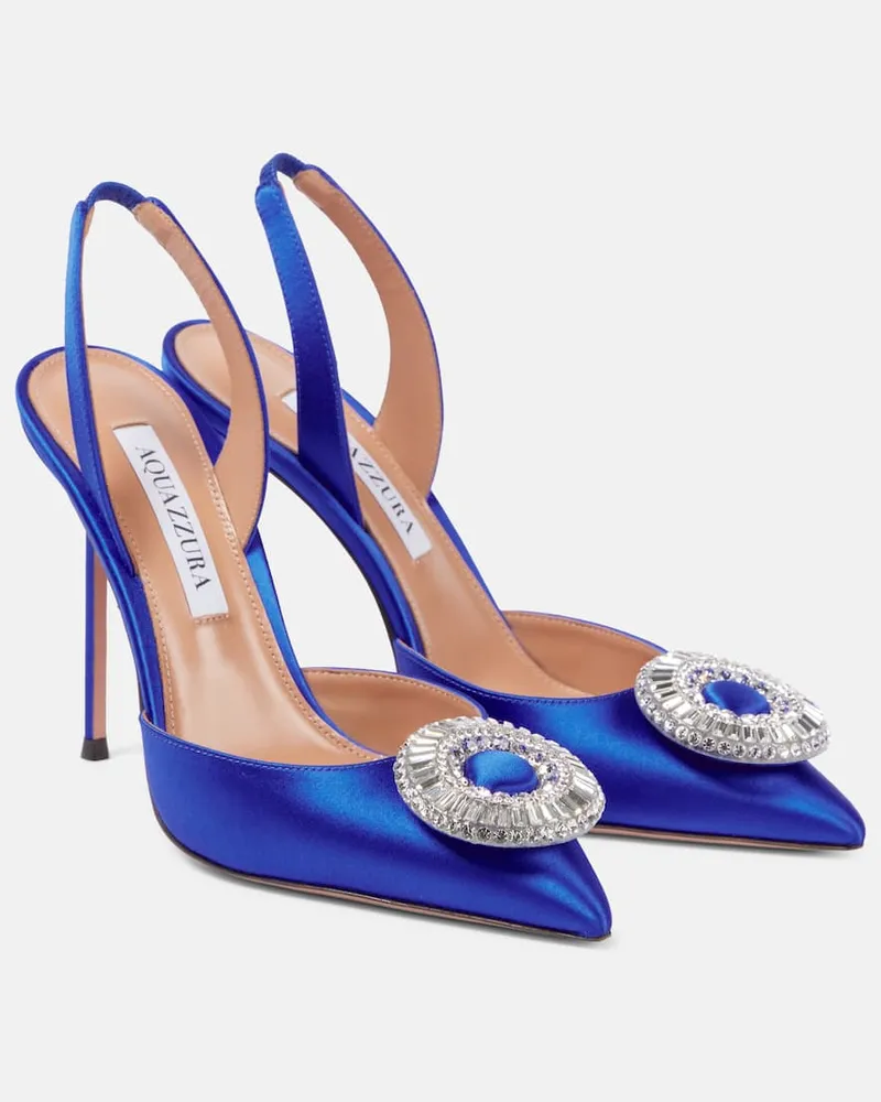 Aquazzura Slingback-Pumps Crystal Hoop 105 aus Satin Blau
