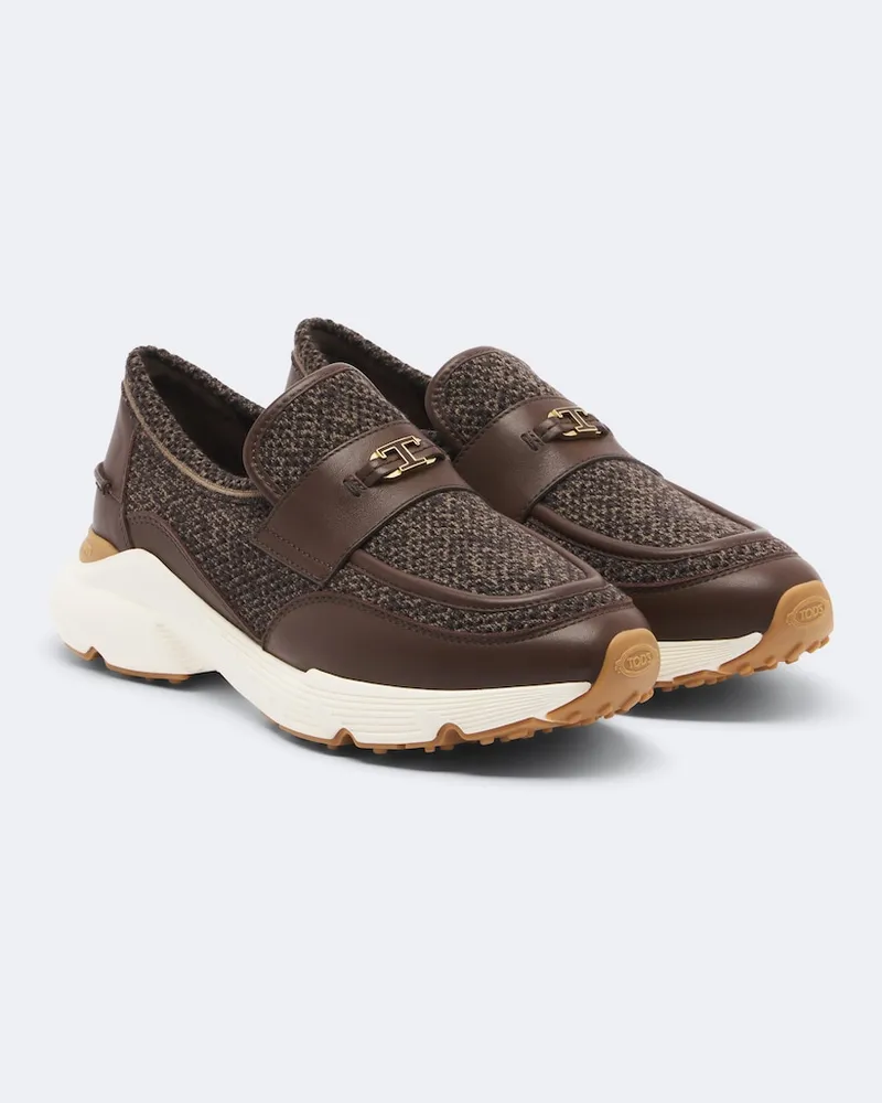 TOD'S Slip-on-Schuhe aus Strick mit Leder Braun